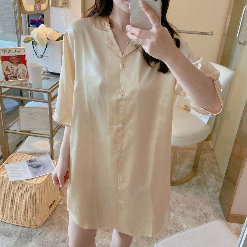 พร้อมส่งเลยจ้ชุดนอนกระโปงแขนสามส่วนใส่สบายมีหลายสีให้เลือก รูปที่ 4