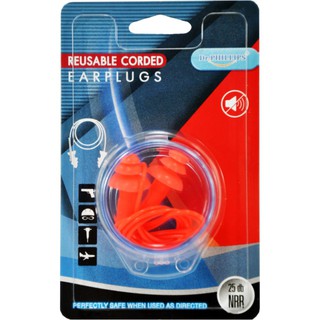 Dr.Phillips  Ear Plugs Reusable ปลั๊กอุดหู ซิลิโคนอุดหู 25 เดซิเบล ชนิดมีสายขนาดมาตรฐาน สีส้ม / สีเขียว