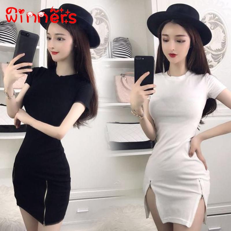 ชุดเดรสสั้น แขนสั้นสำหรับผู้หญิง facebook Bodycon