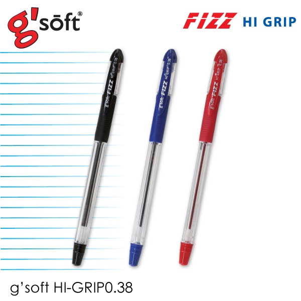 (3 ด้าม) ปากกาลูกลื่น G-soft FIZZ HI GRIP 0.38 mm.