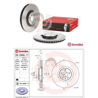 09 C936 11 จานเบรค ล้อ F (ยี่ห้อ BREMBO) รุ่น HC UV VOLVO XC60 ปี17-&gt; XC90 ปี2014-&gt;, S90 ปี2016-&gt;