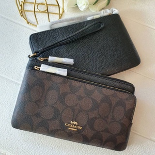 🎀 (สด-ผ่อน) คล้องมือ 2L 2ชั้น 2zip SizeL น้ำตาลเข้มลายซี COACH C5576 DOUBLE ZIP WALLET