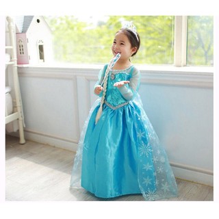 (ส่งฟรี/พร้อมส่ง) ชุดเอลซ่า Elsa dress ชุดราตรีเด็ก รุ่น แขนฟ้า