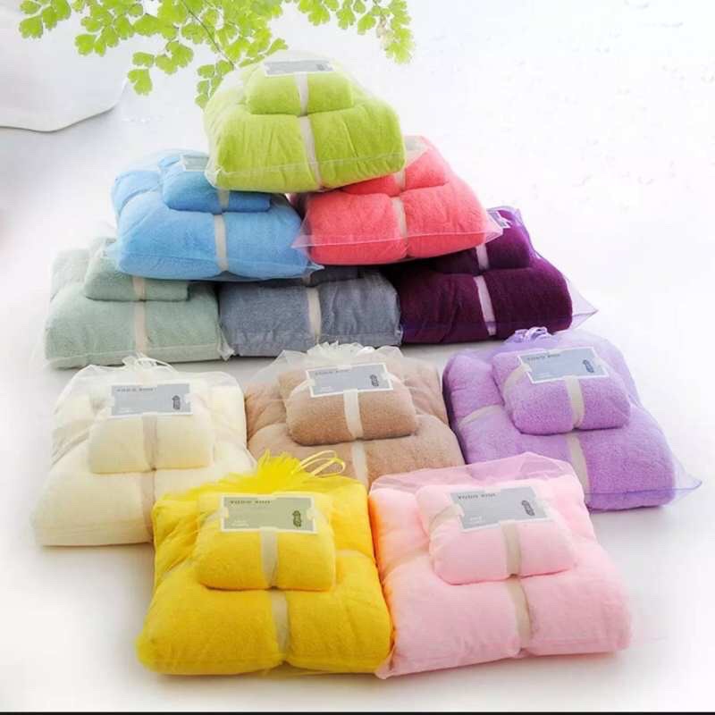 ผ้าขนเป็นเซตคู่ 70x140และ 35x70cm(ถูกที่สุด 100💯)