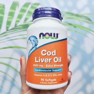 Cod Liver Oil Extra Strength น้ำมันตับปลา 1,000 mg + Vitamin A&amp;D-3, EPA, DHA: 90 Softgels (Now Foods)