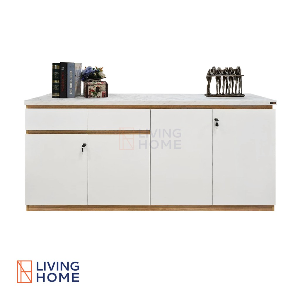 ตู้คอนโซล 120, 160 ซม. ท็อปไม้ลายหินขาว ตู้เก็บของ | Livinghome Office
