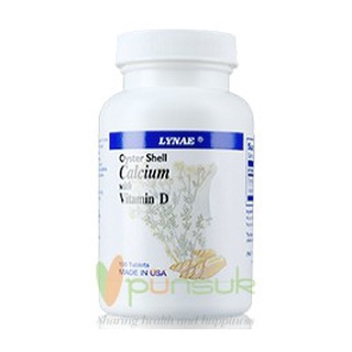 LYNAE Oyster Shell Calcium 500 mg.Vitamin USA ไลเน่ แคลเซียมจากเปลือกหอยนางรม + วิตามินดี เสริมสร้างกระดูกและฟัน100 เม็ด