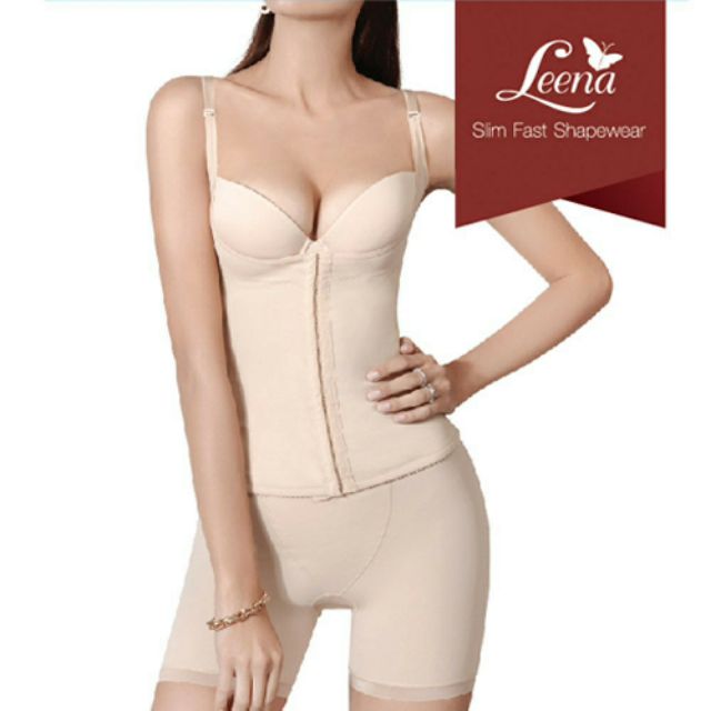 Leena No.19 ชุดกระชับสัดส่วน กระชับสะโพก เสื้อ กางเกง กระชับ Silky Body Curve Set สีเนื้อ Size S M ล