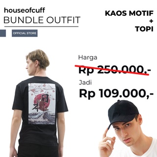 เสื้อยืด ลายปลาคาร์พ สีดํา และหมวกสีดํา
