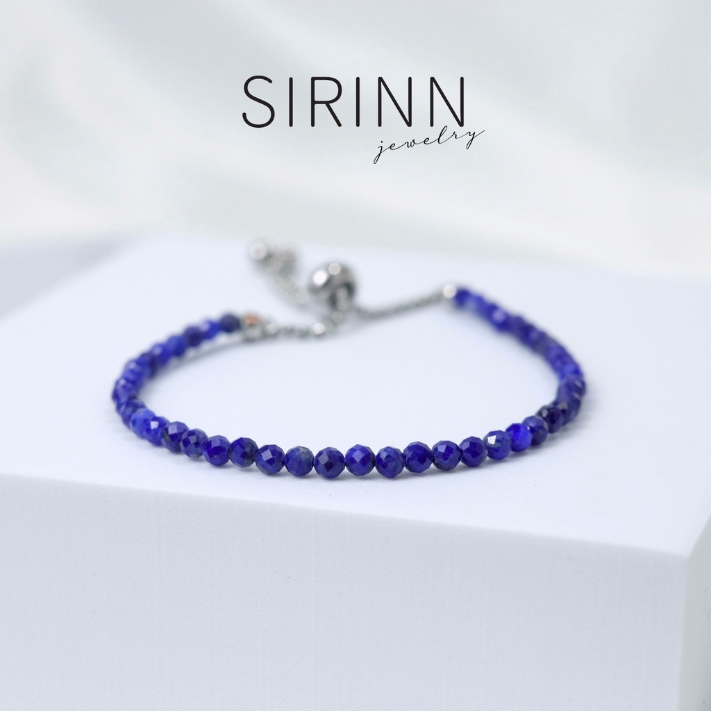 สร้อยข้อมือ กำไลหิน Lapis lazuli หินแห่งปัญญา ความรุ่งโรจน์ สายปรับขนาดได้ ขนาดหิน 3 MM