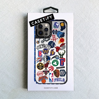 Original CASETiFY NBA ลายเซ็นชุบกระจกแต่งหน้าปลอก For iPhone 7 8 Plus 7 + 8 + X XS XR 11 12 13 หรือ 13 Pro Max SE 2020 โลโก้ทีมบาสเกตบอล Impact Hard PC เคสซิลิโคน