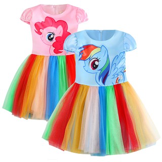 อะนิเมะ My Little Pony เด็กชุดสาวสำหรับฤดูร้อนสบาย ๆ ตาข่ายพรรคชุดเจ้าหญิงของขวัญวันเกิด 3-8 ปีเด็กอายุเสื้อผ้า