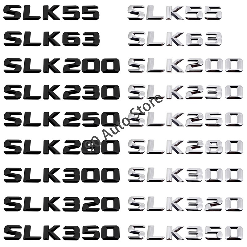 ดัดแปลงตัวอักษรดิจิตอลสีดําและสีเงิน SLK55 SLK63 SLK200 SLK250 SLK280 SLK300 SLK320 SLK350 โลหะรถสติกเกอร ์ ด ้ านหลังสําหรับ Mercedes Benz Auto 🛒 ตัวอักษรจํานวน Trunk Emblem Badge Decal อุปกรณ ์ เสริม
