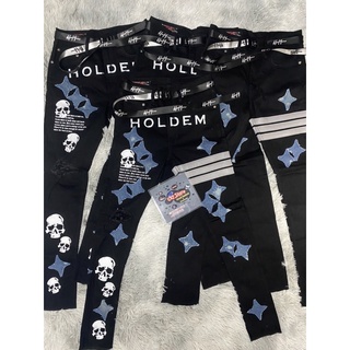 ✅ของแท้100%✅ Hold’em denim Black oct H8 skull black denim jeans