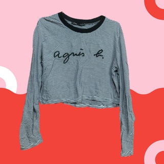 เสื้อยืดคอกลมแขนยาวลายทาง – Crop Top Long Sleeves T-Shirt