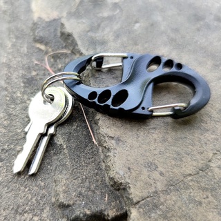 ตะขอปีนเขา S Type Carabiner พวงกุญแจหัวเข็มขัดคู่ Mini Black