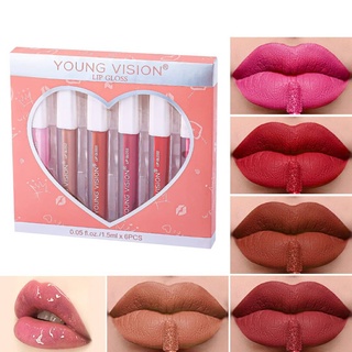 Young VISION ลิปกลอส 6 สี (ลิปกลอสกระจก 1 ชิ้น,ลิปกลอส เนื้อแมตต์ 5 ชิ้น)