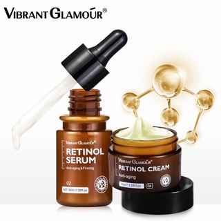 VIBRANT GLAMOUR Natural Retinol Sets Face Cream+Facial Serum Retinol VA Anti Aging Whitening Renewing Skin Hyaluronic Acid Reduce Fine Lines Wrinkles  2pcs