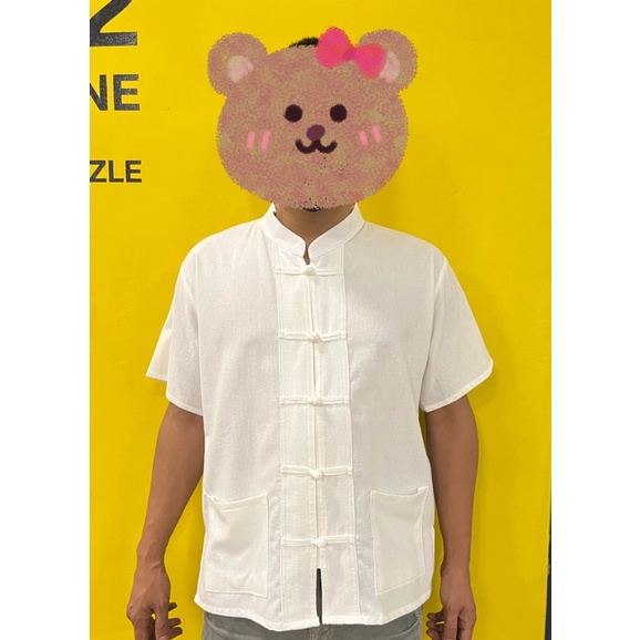 เสื้อผ้าฝ้าย เสื้อปฎิบัติธรรม คอจีน กระดุมจีน สีขาว แขนสั้น แขนยาว