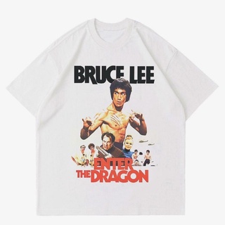 เสื้อยืดผ้าฝ้ายพิมพ์ลายเสื้อยืด พิมพ์ลายดราก้อนวินเทจ BRUCE LEE | เสื้อยืด FILM VINTAGE KUNG FU | ชุดเสื้อผ้า สีขาว สําห