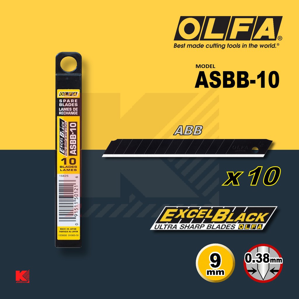 ใบคัตเตอร์ OLFA รุ่น ASBB-10 (ใบเล็กมาตราฐาน 80 มม. ปลายแหลม 45 องศา)