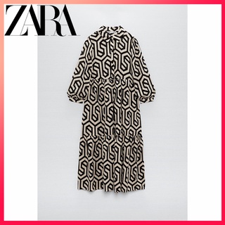 Zara ฤดูร้อนใหม่ ผู้หญิง ฝรั่งเศส อารมณ์ พิมพ์ลาย ชุดมิดี้