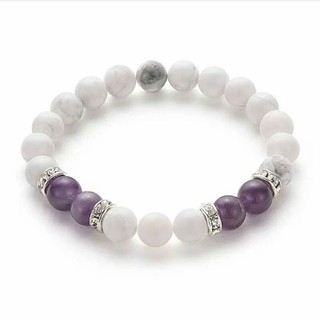 กำไลข้อมือหินแท้ Howlite+Amethyst