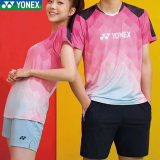 Yonex เสื้อผ้าแบดมินตัน เกาหลี ชาย และหญิง แขนสั้น คู่รัก แห้งเร็ว ระบายอากาศ กีฬา แข่งขัน เสื้อผ้า ฝึกอบรม