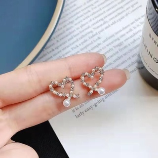 **พร้อมส่งจากไทย** ต่างหูก้านเงิน 925 รูปหัวใจแต่งคริสดัล สไตล์เกาหลี earrings