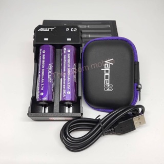 [ลด15% โค้ด PMB0103] เครื่องชาร์จAWT PC2-2A+Vapcell INR18650 3000mAh 2ก้อน