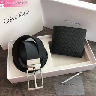 Calvin Klein Leather Belt &amp; Wallet Set ของแท้ ราคาถูก