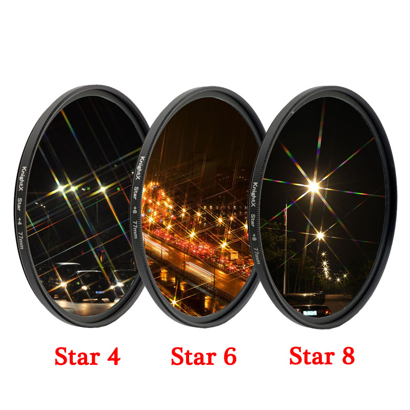 Knightx ดาวกรอง 4 6 8 เอฟเฟค dslr 49 มม. 52 มม. 55 มม. 58 มม. 62 มม. 67 มม. 72 มม. 77 มม. 3 ชิ้นสําหรับถ่ายภาพ