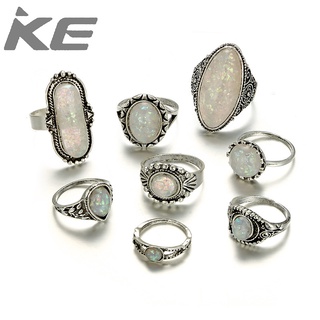 Set Ring Vintage Geometric Round Oval Imitation Opal Gemstone 8 Piece Ring  Ring for girls for