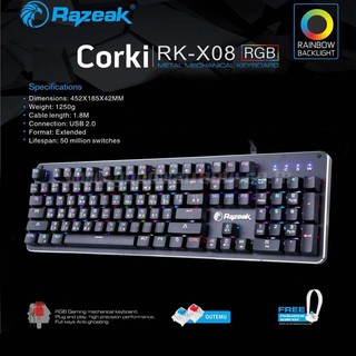 RAZEAK RK-X08 คีย์บอร์ดเกมมิ่ง CORKI Blue OR RED Switch Mechanical Gaming