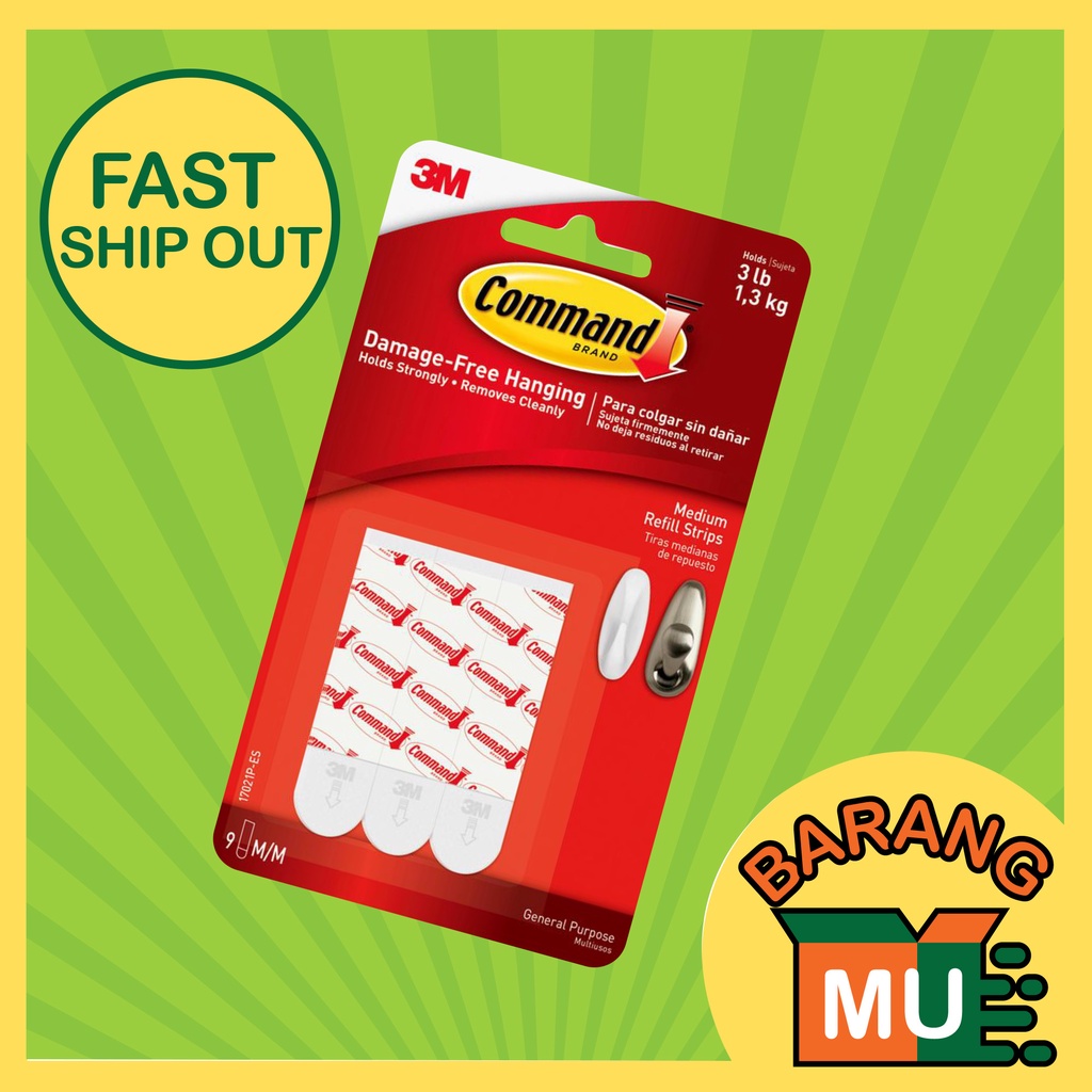 3M Command 17021P Medium 9pcs Refill Strip Replacement Replacement Strips Double Tape 17021 CommandT