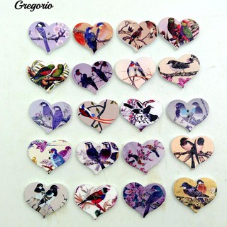 Gregorio Vintage 50Pcs ดอกไม้นกหัวใจไม้ปุ่ม DIY สมุดเย็บผ้า DIY