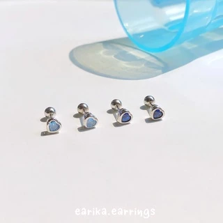 earika.earrings - crystal heart piercing จิวหูเงินแท้จี้หัวใจประดับเพชร เหมาะสำหรับคนแพ้ง่าย