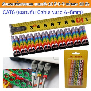 ตัวเลขมาร์คสายแลน CAT6 ขนาด 6-8 mm แบบแข็ง 10 สี 0-9 อยางละ 10 ตัว