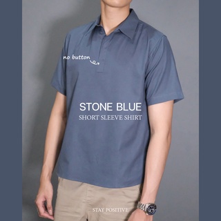 เสื้อเชิ้ตคอปกแบบสวม แขนสั้น SHORT SLEEVE SHIRT สีเทาคราม(Stone Blue)