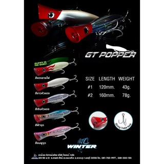 เหยื่อปลอม WINTER GT POPPER Fishing Bait Lure  #2 160mm. 78g