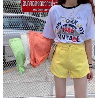 🔥hot item มีของพร้อมส่ง🚚กางเกงยีนส์ขาสั้น เหลืองพาสเทล