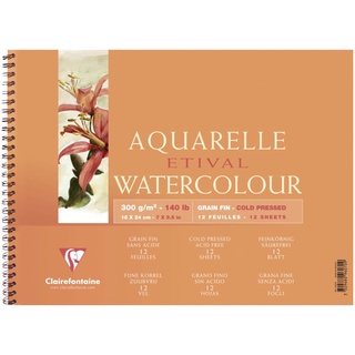 Clairefontaine กระดาษวาดเขียน สีน้ำ ผิวกึ่งหยาบ 300 แกรม 18x24 ซม. Etival wirebound cold pressed 18x24cm 12sh 96070C