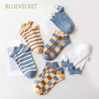 Bluevelvet ถุงเท้าข้อสั้นผ้าฝ้ายลายสก็อตสไตล์ฮาจูกุสําหรับผู้หญิง