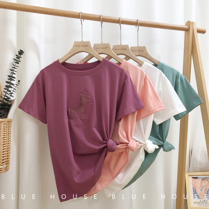 LH.Sunday เสื้อยืดสีพื้นปักลายสุดอาร์ต มี 4 สีปังสุดในตอนนี้ ขายดีติดอันดับ มีไซส์ใหญ่สำหรับสาวอวบ