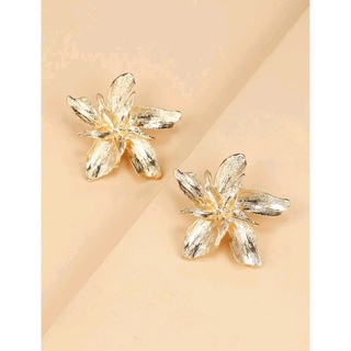 ต่างหูแฟชั่น ต่างหูดอกไม้ Flower Design Stud Earrings  Gold (ส่งจากไทย)