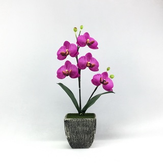 OrientalFineArt ดอกไม้ปลอมแต่งบ้าน ดอกกล้วยไม้ปลอม phalaenopsis จัดในกระถางสำหรับประดับตกแต่งบ้าน