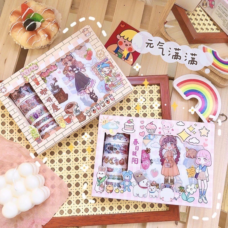 SET สติกเกอร์ เทปตกแต่ง การ์ตูนเด็กผู้หญิงและเค้ก ตกแต่ง DIY ไดอารี่ วาชิเทป สติ๊กเกอร์ (Washi Tape Sticker)