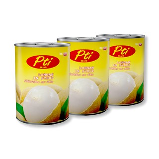 🔥The Best!! พีทีไอ ลำไยในน้ำเชื่อม 20 ออนซ์ x 3 กระป๋อง PTI Longan in Syrup 20 oz. x 3 Cans