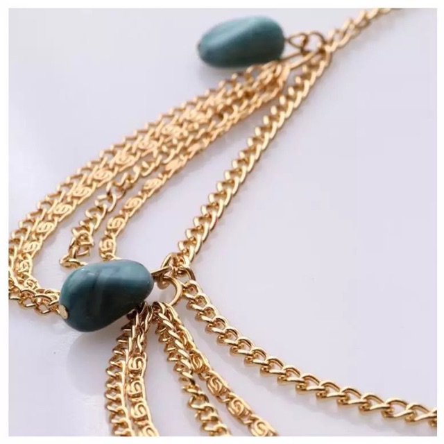 พร้อมส่ง 🇹🇭 กทม สร้อยหน้าผาก สไตล์อินเดีย สร้อยประดับผม สีทอง หินสีฟ้า ติกะหน้าผาก สไตล์โบฮีเมียน เก๋ๆ - รูปที่ 5