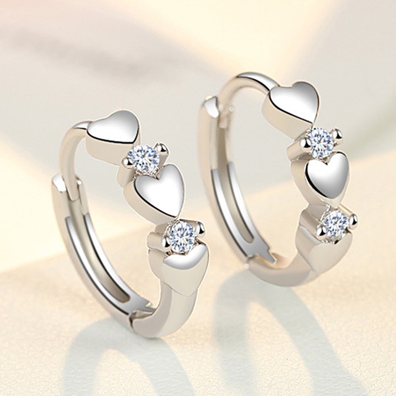 925 เงินสเตอร์ลิง Dainty Small Hearts ผู้หญิง Hoop ต่างหูอเนกประสงค์ Low-key สาวทุกวันอุปกรณ์เสริม Love เครื่องประดับต่างหูวันวาเลนไทน์